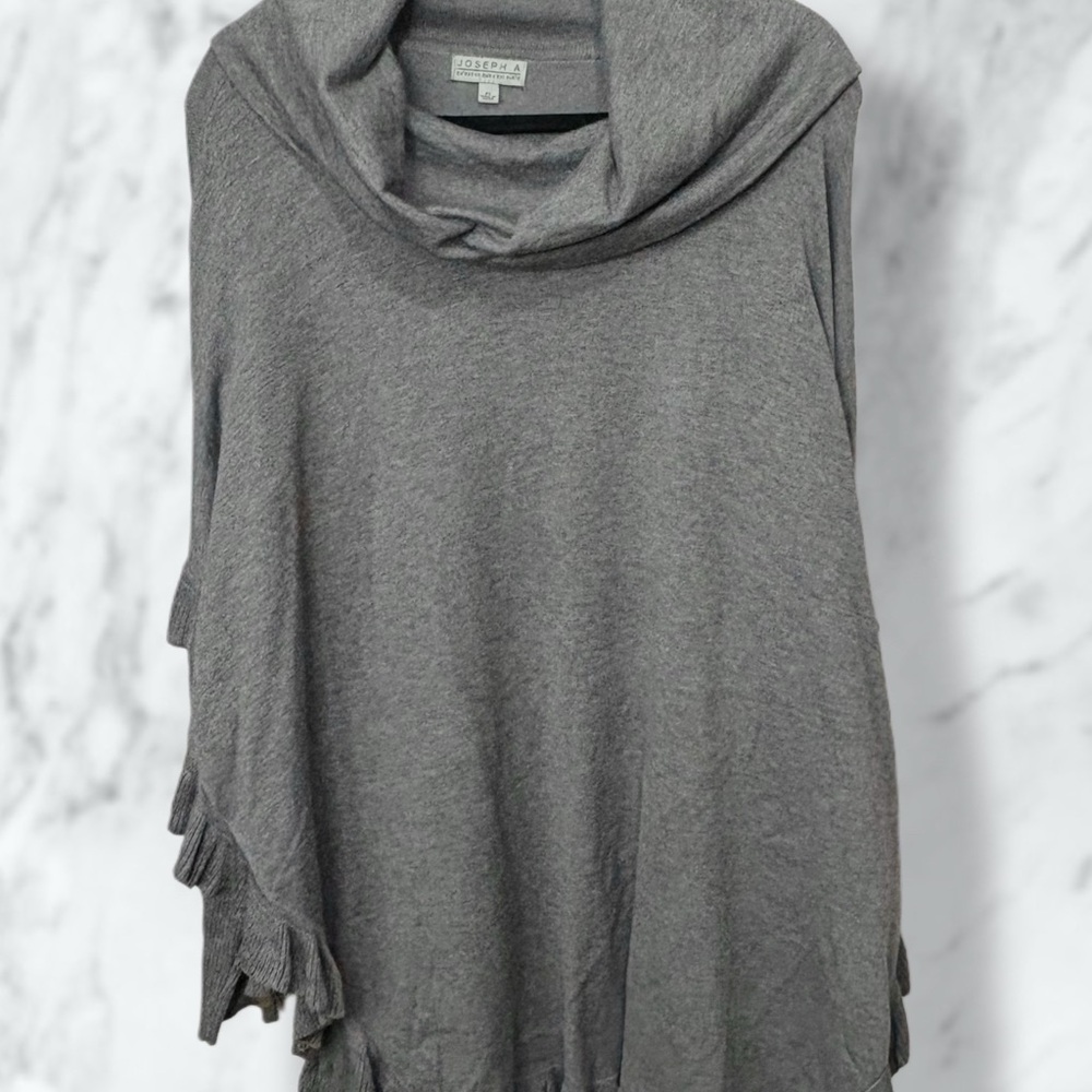 Joseph A. Charcoal cowl neck poncho with a ruffled hem